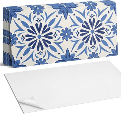 Coloray Plaktegels - Bloemenpatroon op de achtergrond Wandtegel Zelfklevend - 60 cm x 30 cm - Blauw Plaktegels - 6 stuks - Rechthoek PVC Tegels - Plaktegels Keuken - Zelfklevende Vloertegels Badkamer - Vinyl Tegels - Zelfklevende Wandtegels