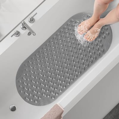 Antislip Douchemat 40 x 88 cm met Zuignappen en Afvoergaten voor Badkuip en Douche - Grijs