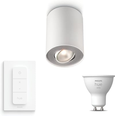 Philips Hue Pillar Opbouwspot (Wit) - Warmwit Licht - Incl. Hue Dimmer Switch - Plafondspot met 1 Lichtpunt - GU10 - Hue White