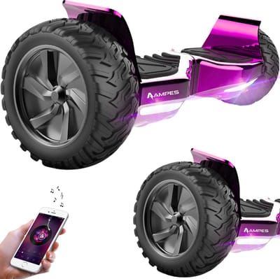 Ampes Hoverboard - Off Road Hoverboard - Bluetooth Speaker - 36V 4.0 Ah Accu - Oxboard - 15 km/h - UL2272 Gecertificeerd - LED Verlichting - Anti lek banden - Belastbaar tot 120KG - 8.5 Inch - Inclusief Draagtas - 800W - Chroom Roze