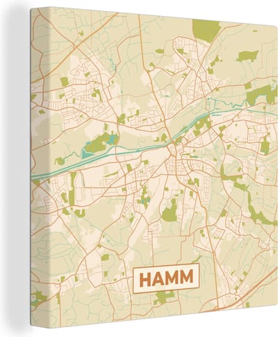 Canvas Schilderij Kaart - Hamm - Vintage - Stadskaart - Plattegrond - 20x20 cm - Wanddecoratie