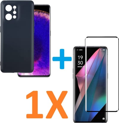 Soft TPU Zwart hoesje Silicone Case + 1 stuk Full Glas Screenprotector Geschikt voor: Oppo Find X5