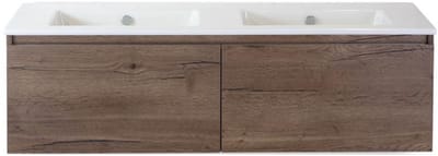 Frozen Badmeubelset 140 cm - Greeplijst in Kleur - Tabacco - Keramische Wastafel Wit Zonder Kraangat