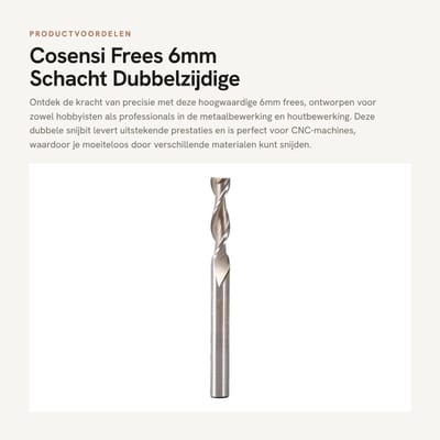 Dailygoods- Frees 6mm - Dubbelzijdig - HSS - 2 Fluiten - Snijprestaties - Slijtvast - Lengte 68mm - Freesbit
