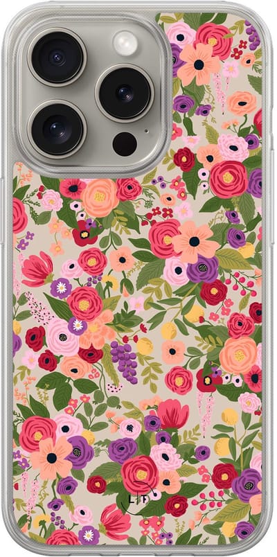 Hoesje geschikt voor iPhone 15 Pro Max - Floral garden - 2in1 backcover - Bloemen - Multi - Leuke Telefoonhoesjes