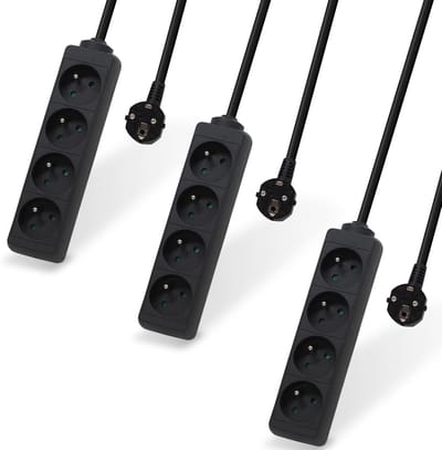 Stroomverdelers Set - Stekkerdozen Blokken - Apparaten Aansluiten - Kindveilige Sockets - 3 Stuks 1.5m - Zwart