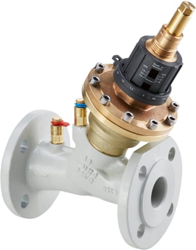 OVENTROP Druk Onafhankelijke Regelklep Cocon QFC met flenzen volgens EN 1092-2 PN 16 DN 50, 2 - 8 m2/h, met twee gemonteerde Classic meetventielen, grijs gietijzer, 1146150