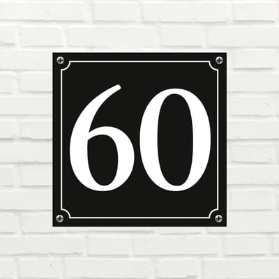 Huisnummerbord Klassiek - Nummer 60 - 14 x 11 cm - incl. bevestiging | - naambord - nummerbord - voordeur
