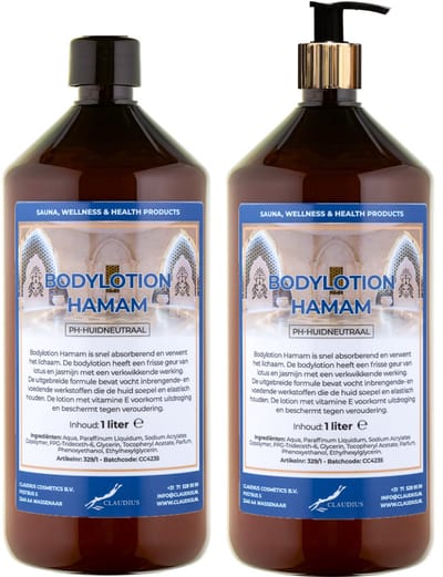 Bodylotion Hamam 1 Liter - met gouden pomp - set van 2 stuks