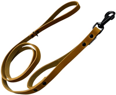 K9World by van der Veeke, Leren Hondenriem met Dubbel Handvat – Cognac Bruin leer - 180 cm x 18 mm – Extra Controle – Sterke zwarte Musketonhaak – ME Lijn