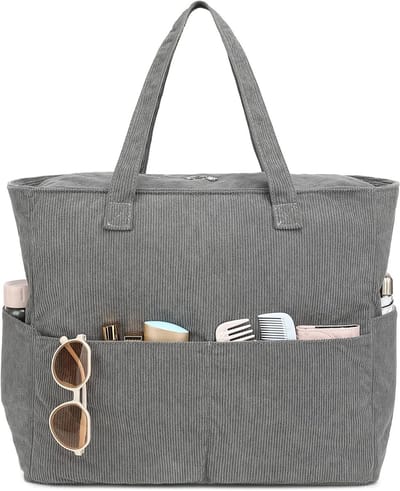 Grote Waterdichte Strandtas voor Vrouwen met Rits - Ideale Shopper voor Fitness, Vakantie en Dagelijks Gebruik, Katoen Grijs