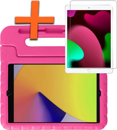 Hoesje - Geschikt voor Apple iPad 8 (2020) - 10.2 inch - 8e Generatie - Met Screenprotector - Kinderhoes Shockproof Bumper - Kidsproof Case - Tablet Hoes - Kinder Hoes Cover - Roze