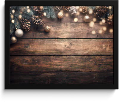 Poster in lijst - Fotolijst 40x30 cm - Posters - Kerstdecoratie - Houten - Dennenappel - Bruin - Posterlijst zwart - Decoratie - Wanddecoratie woonkamer - Muurdecoratie slaapkamer - Kerstversiering - Kerstdecoratie voor binnen - Kerstmis