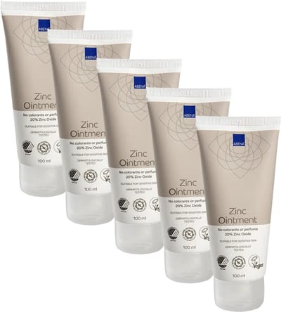 Abena Zinkzalf Voordeelverpakking - Ongeparfumeerd - 5 x 100 ml - 20% Zinkoxide - Zinkzalf Tube voor Volwassenen - Vegan