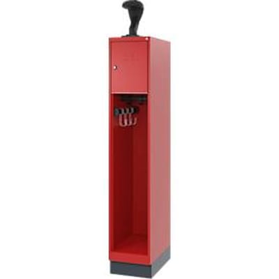 Brandweerkluis C+P Evolo Youngster, 1 vak, met helmhouder, met sokkel, B 300 x D 500 x H 1630 mm, RAL 3000 vuurrood/RAL 7016 antracietgrijs