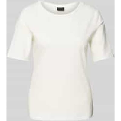 Shaped fit T-shirt van katoenmix met satijngarnering op de hals