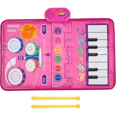 Tapis musical pour clavier de piano et tapis de batterie avec 2 baguettes Tapis de jeu musical Volume réglable pour bébé rose