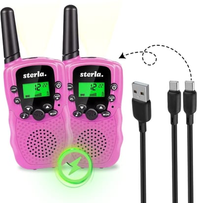 Walkie Talkie Set voor Kinderen - Oplaadbaar USB-C - Bereik tot 3 km - Zaklamp - Valbestendig - Compact en Lichtgewicht - Roze