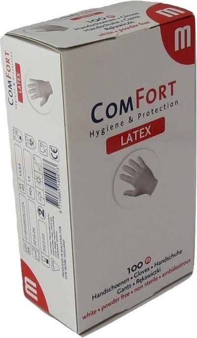 ComFort Handschoen, Latex, ongepoederd, M, wit 100 st