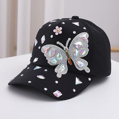 Vlinder Baseballpet Dames Lente Zomer Veelzijdige Zonbescherming Hoed Kantpatroon Baseballpet (black,Adjustable) zwart