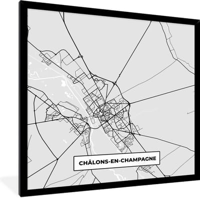 Fotolijst incl. Poster - Plattegrond – Châlons-en-Champagne – Stadskaart – Kaart – Frankrijk - 40x40 cm - Posterlijst