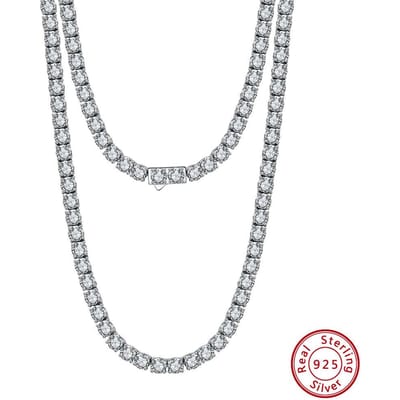 S925 Sterling Zilveren Ketting Zirconium 3mm Tennis Ketting Steen Deeltje Ketting 40cm white