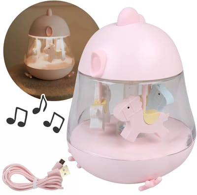 Mary's Roze muziekdoosje met LED-nachtlampje, lampje voor kinderkamer, USB warm RGB-licht