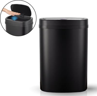 ADSafety Prullenbak met Sensor - 60 Liter - Ovale Afvalbak RVS - Vuilnisbak - Soft Close Deksel - Zwart