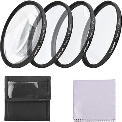 Camnoon 49mm Close-up Filter Kit 4 stuks(+1,+2,+4,+10) Macro Filters Close-up Lens Filterset met 67mm