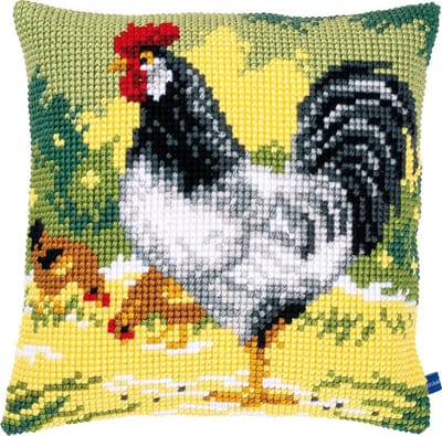 Vervaco - Kruissteekkussen kit - Witte haan - PN-0150662 - Borduren - Borduurpakket - Borduurpakket volwassenen - Borduurpakket kind