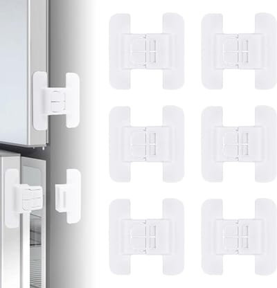 6 Pcs Child Safety Locks - White Drawer Guards for Babies and Toddlers - Cupboard, Refrigerator, and Drawers with Strong Glue