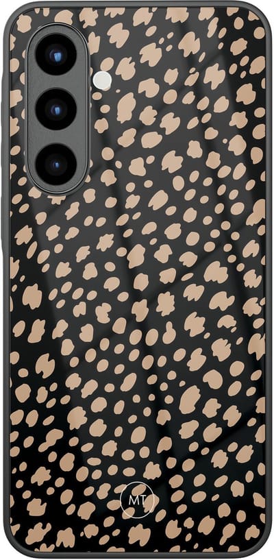 Hoesje geschikt voor Samsung Galaxy A56 - Savannah spots - Hard Case Zwart Back Cover - Gestipt - Zwart, Bruin - Mooie Telefoonhoesjes