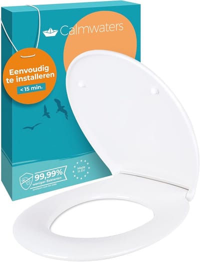 Calmwaters® WC Bril Premium Antibacterieel Softclose - Made in EU RVS-fitting Duroplast Toiletbril Afneembaar klassiek ovaal Zitoppervlak - HTML Content Needed