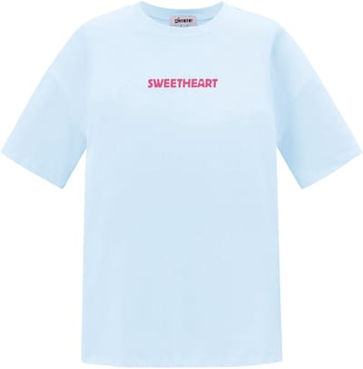Comfortabel Gebreid Dames T-shirt met 'SWEETHEART' Tekstprint - Blauw - Maat S