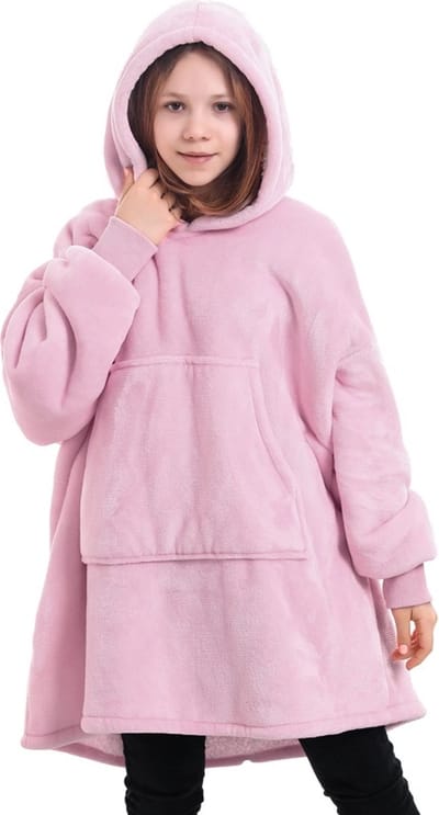 Hoodie Deken – Extra LANG – Hoge Kwaliteit Sherpa Fleece – West - 84 cm - Tieners Roze