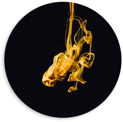 Dibond Wandcirkel - Gele Abstracte Vlek - 80x80cm Foto op Aluminium Wandcirkel (met ophangsysteem)
