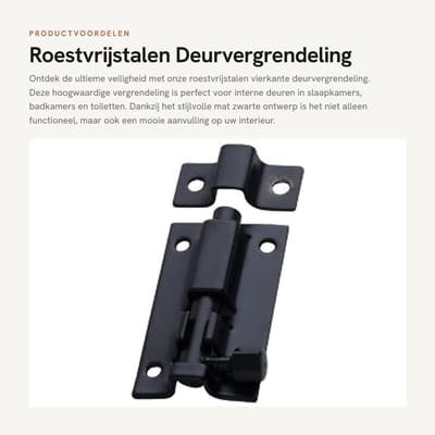 Dailygoods- Deurvergrendeling Roestvrij Staal - Deurvastzetter - Interne Deurvergrendeling - Schuifvergrendeling - Veiligheid - Eenvoudige Installatie - Deurslot