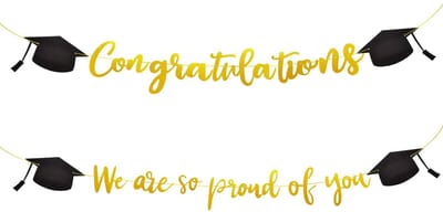 Dailygoods- Afstudeerbanner Gouden Letters - Gefeliciteerd Banner - Slinger met Gradcap - Feestdecoratie - 2 Meter - Inclusief Lint