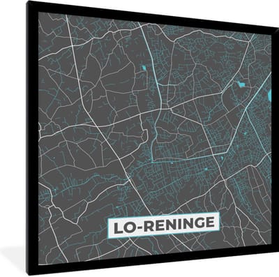 Fotolijst incl. Poster - Kaart – Plattegrond – Stadskaart – Lo Reninge – België - Grijs - 40x40 cm - Posterlijst