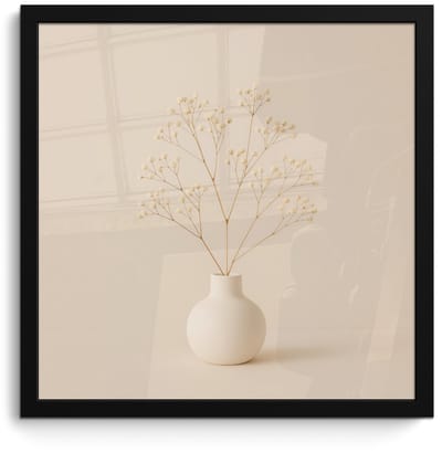 Poster in lijst - Fotolijst 40x40 cm - Posters - Vaas - Takken - Bloemetjes - Wit - Posterlijst zwart - Decoratie - Wanddecoratie woonkamer - Muurdecoratie slaapkamer