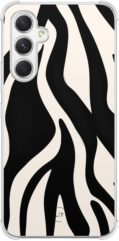 Shockproof hoesje - Geschikt voor Samsung Galaxy A54 - Zebra - Extra sterke case - TPU/polycarbonaat - Print / Illustratie - Zwart, Transparant