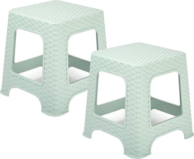 Plasticforte Keukenkrukje/opstapje - 2x - rotan - groen - kunststof - 33 x 33 x 30 cm