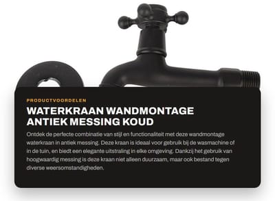 Dailygoods- Waterkraan G1/2" Draad - Wandmontage - Antiek Messing - Enkel Koud Water - Amerikaanse Stijl - Afmetingen 14 x 11 cm - Kraan