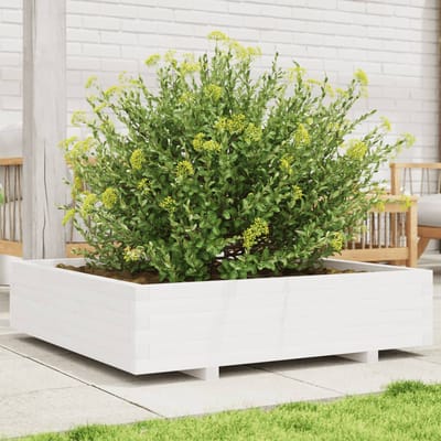 vidaXL - Plantenbak - 100x100x26,5 - cm - massief - grenenhout - wit