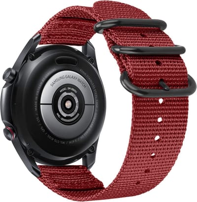 Strap-it Smartwatch bandje 20mm - nylon gesp band geschikt voor Samsung Galaxy Watch 1 42mm / Watch 3 41mm / Watch Active (2) / Watch FE / Gear Sport / Watch 4 (Classic) / Watch 5 (Pro) / Watch 6 (Classic) / Galaxy Watch 7 (40 & 44mm) - rood