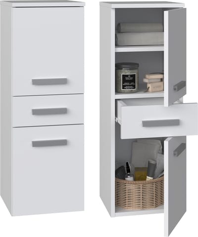 Premium NEL V DDS - Badkamerkast - Met lade en 2 deuren - 30x30x85 cm - Mat Wit