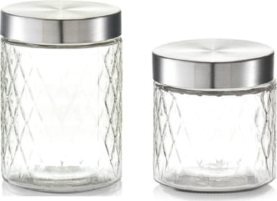 6x Glazen keuken voorraadpotten/bewaarpotten 750/1200 ml geruit - Voedsel bewaren/opslaan/opslag