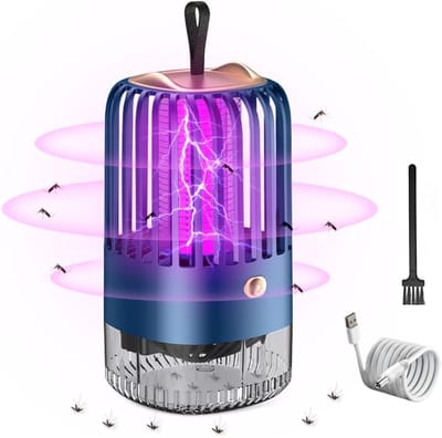 Elektrische Muggenlamp, 2-in-1 Elektrische Insectenverdelger Lamp 360° UV Elektrische Muggenlamp Veilig en Effectief voor Binnen Buiten Tuin Terras Kamperen, Blauw