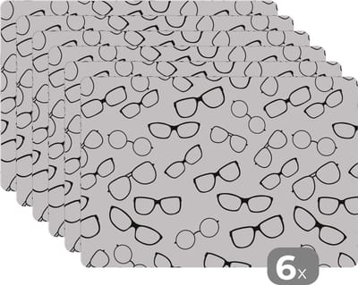 Placemat - Placemats kunststof - Bril - Keuze - Patroon - 45x30 cm - 6 stuks - Hittebestendig - Anti-Slip - Onderlegger - Afneembaar