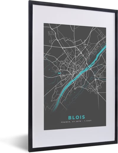 Fotolijst incl. Poster - Blois - Frankrijk - Plattegrond - Kaart - Stadskaart - 40x60 cm - Posterlijst